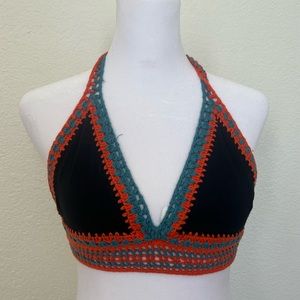 Black And Orange Crocheted Bralette Crop Top